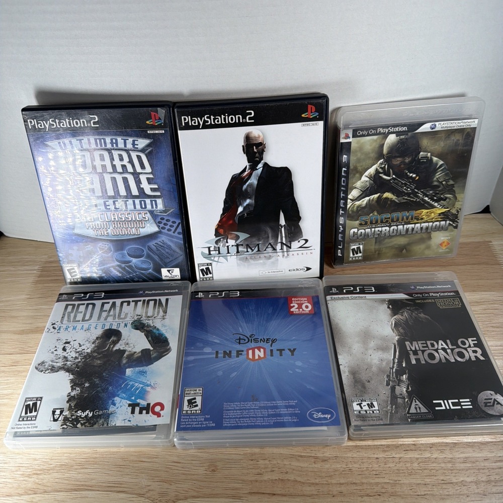PS2 & PS3 Video Game Lot of 6 - Hitman 2, Red Faction, Medal Of Honor, Socom